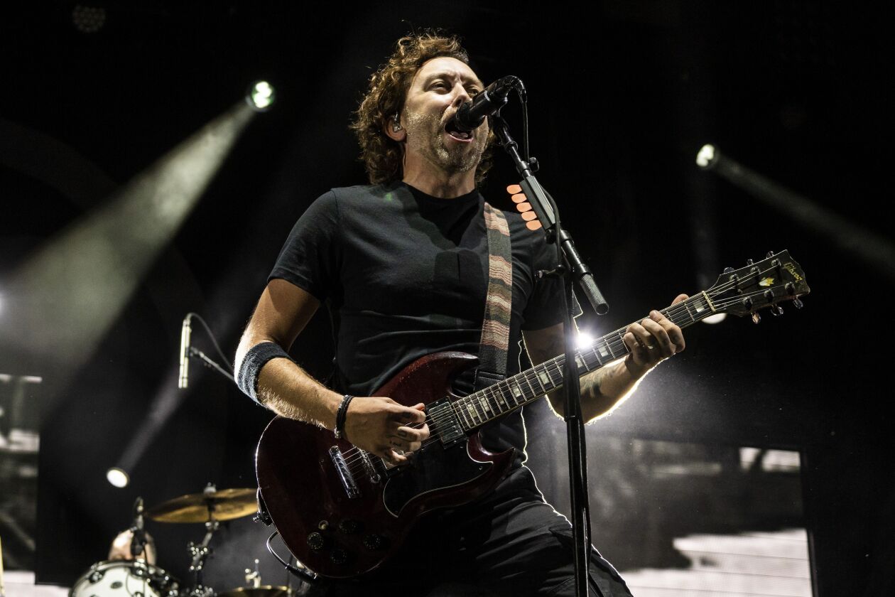 Tim McIlrath, of Rise Against, performs on Day 3 of Riot Fest.